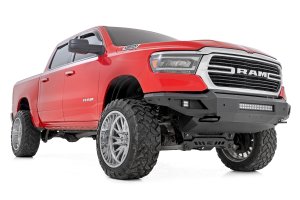 Ram 1500 Front Bumper - Rough Country - High Clearance LED with Skid Plate & Tow Hooks - Flat Black - '19-'24 Ram 1500 Front Bumper - Rough Country - High Clearance LED with Skid Plate & Tow Hooks - Flat Black - '19-'24